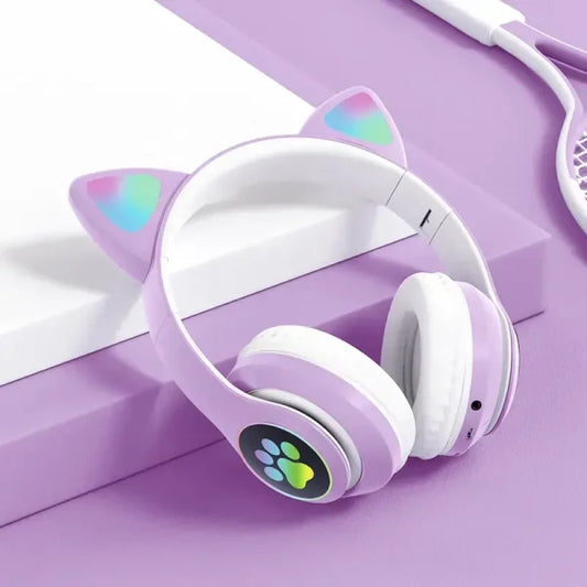 Cat Ear Wireless Headphones - LED Color -Changing