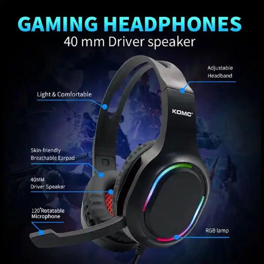 Gaming Headset with Immersive 3D Sound and Adjustable Noise-Canceling Microphone - Black Model 15